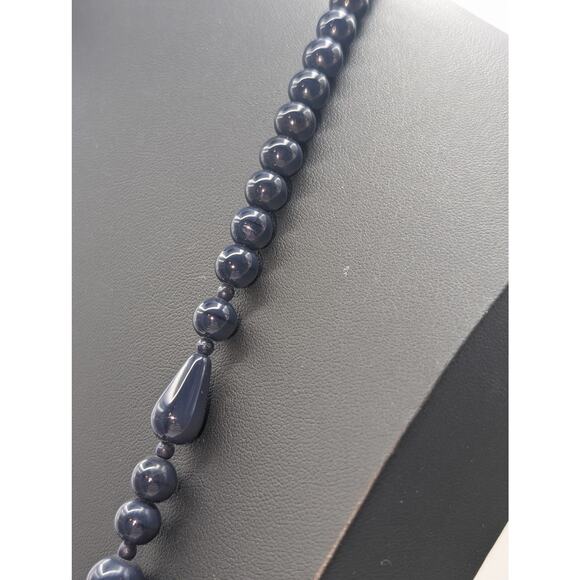 Navy Glass Multi-Shape Bead 36" Single Strand Necklace W/ Lobster Clasp - Picture 3 of 8